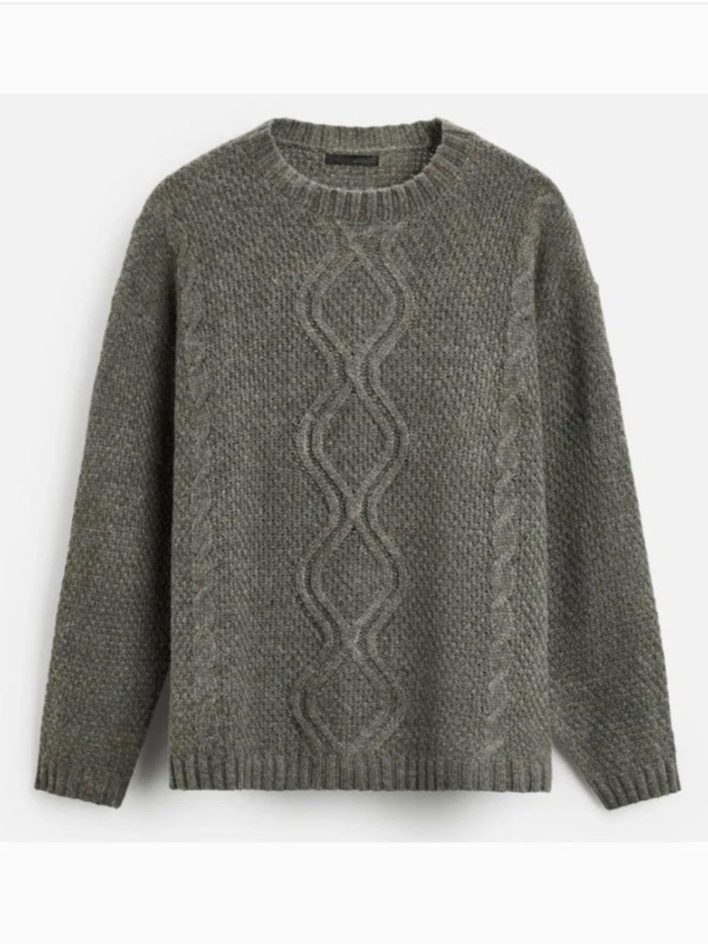 ZARA Men Cable Knit Sweater Gray Green SZ XL
